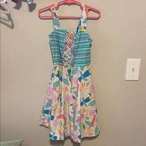 Eleanor Rose Blue Striped and Floral girls dress parrot 6-7